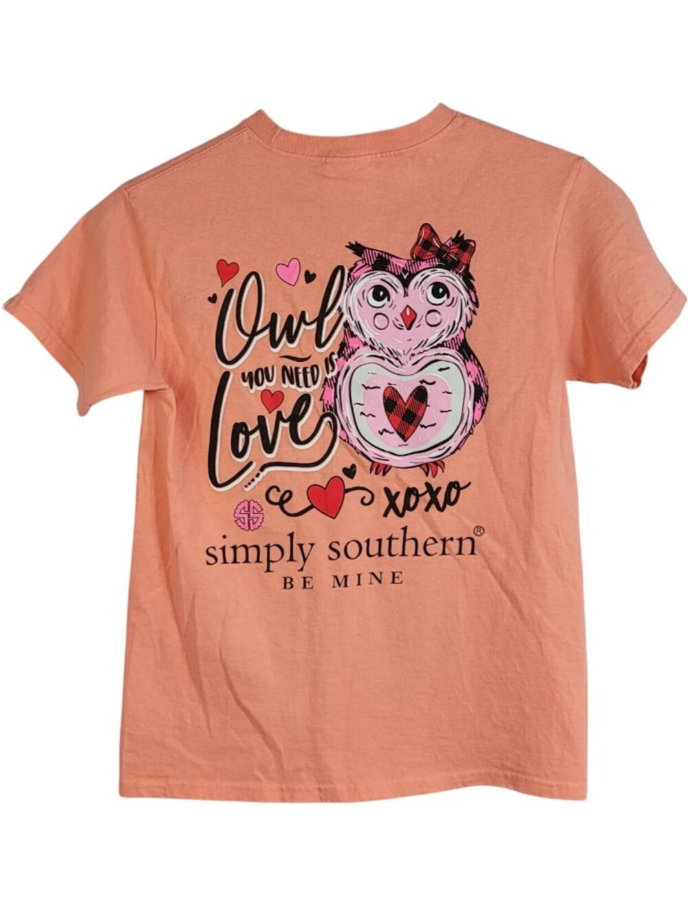 Simply Southern Girls Owl You is Need Love Valentine's T Shirt Orange Small XO